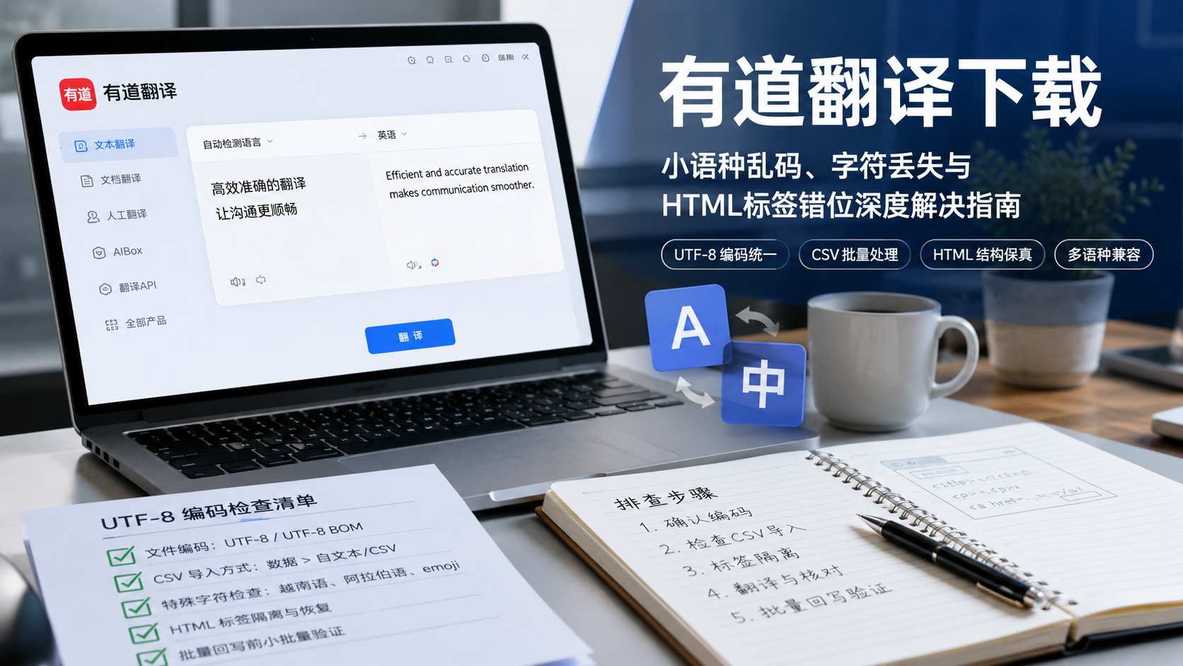 有道翻译下载后小语种乱码、字符丢失与 HTML 标签错位深度实战调优指南