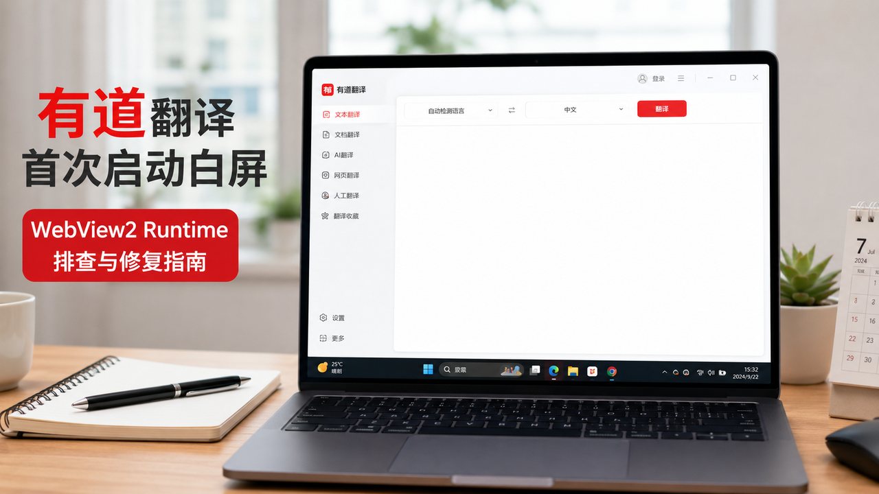Windows 11有道翻译首次启动白屏：先核验WebView2是否参与，再修复Runtime渲染链