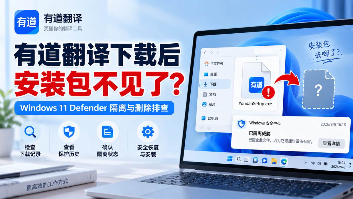 有道翻译下载后安装包不见了？Windows 11 Defender 隔离与删除排查